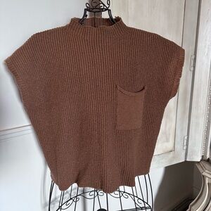 Sleeveless Brown Knit Top with Pocket